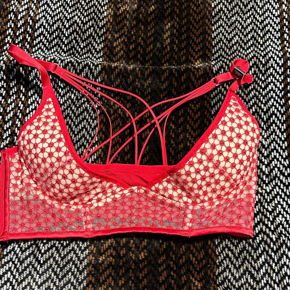 Victoria's Secret Red Strappy Lace Half- Cup Bra